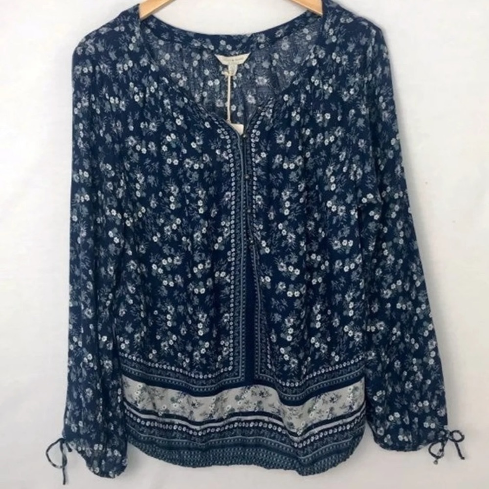 Lucky Brand Peasant Floral Boho Blouse
